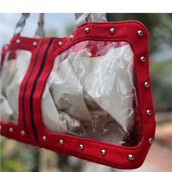 Red White &Blue Nautical Patriotic Vintage Retro Clear Studded Rope Handle Bag - Picture 4 of 9